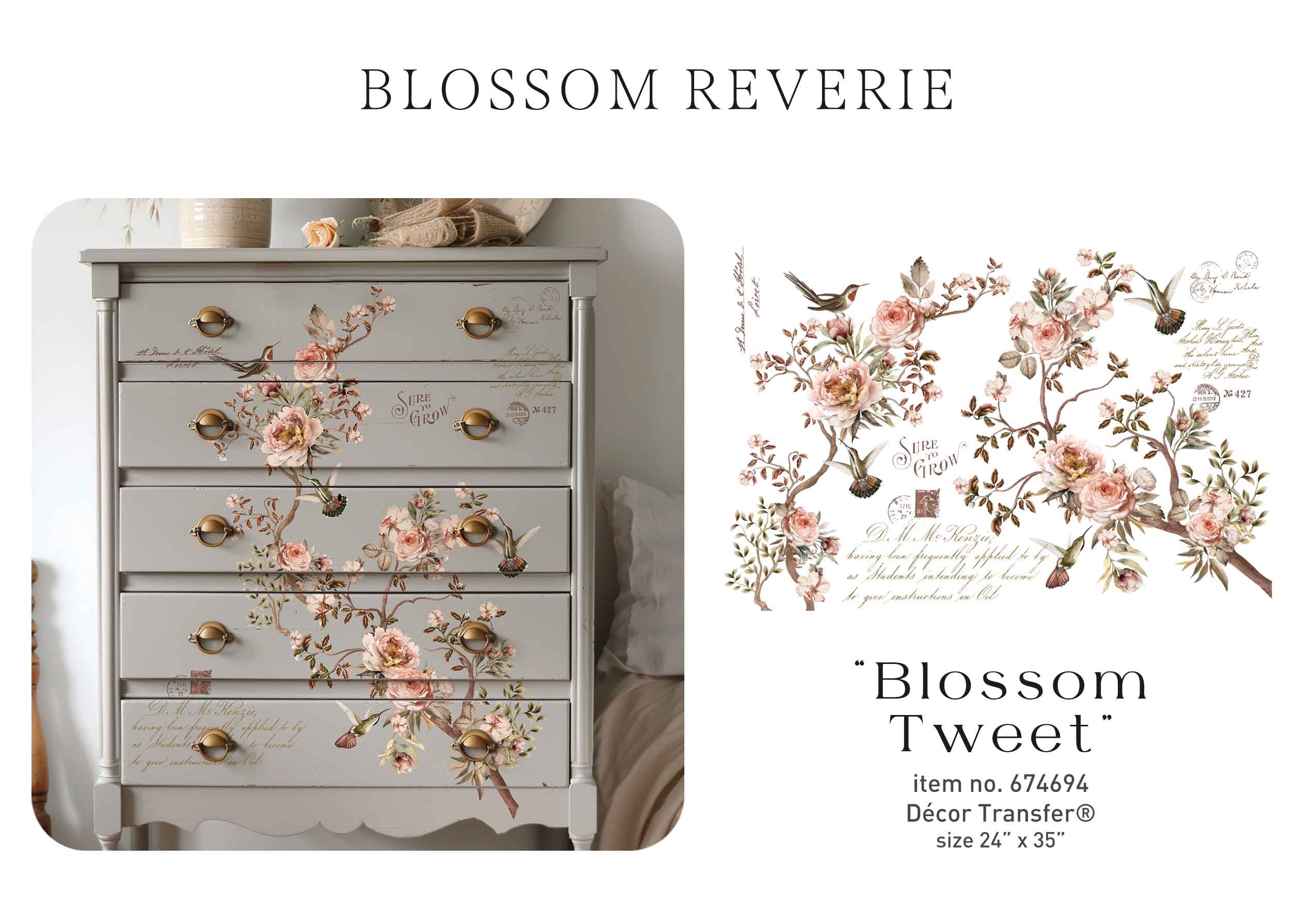 Re-design with Prima BLOSSOM TWEET Decor Transfer 4 pcs 24