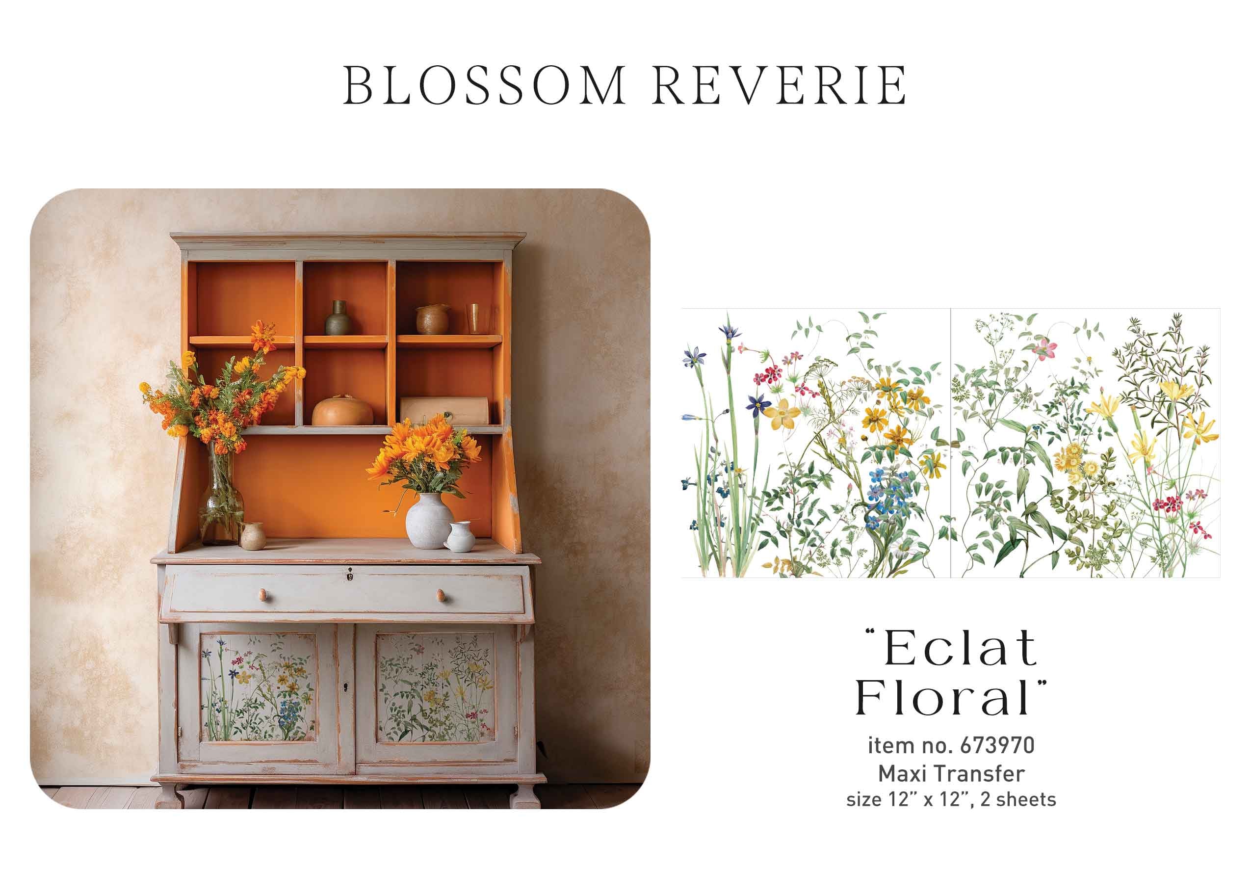 Re-Design with Prima ECLAT FLORAL Decor Maxi Transfer 2 sheets 12