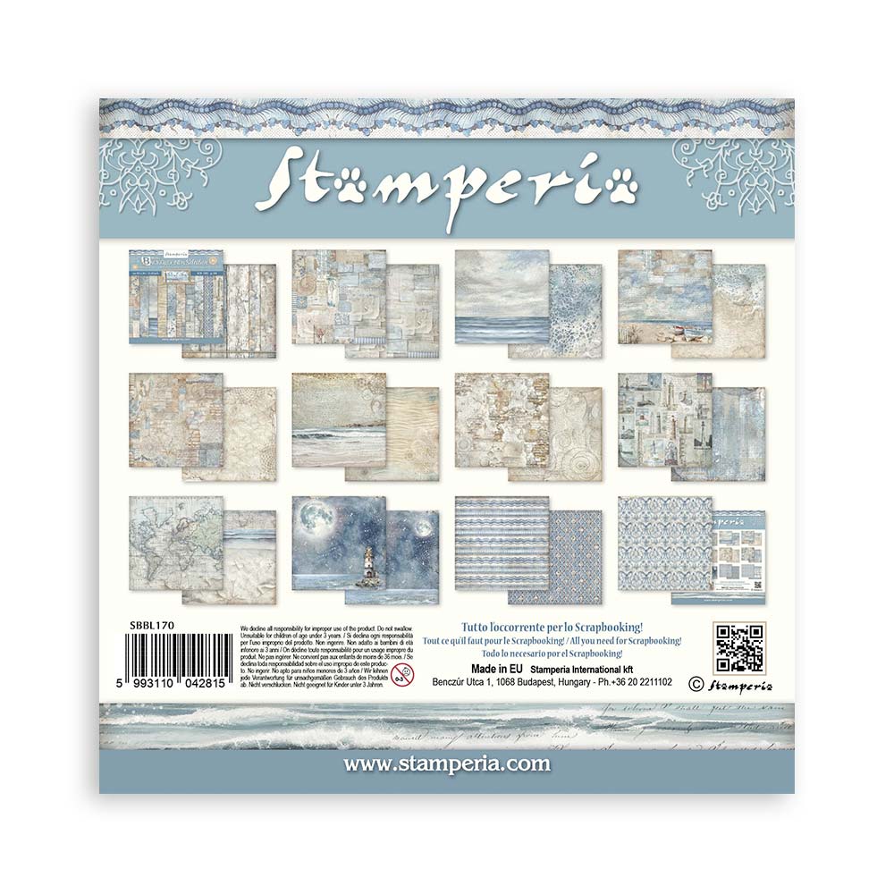 Stamperia SILENT SEA MAXI BACKGROUND SELECTION 12x12 Double Faced Scrapbook Paper 10 PCS+Bonus #SBBL170