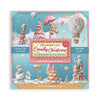 Scrapbooking paper pad with candy-themed Christmas design on a blue background