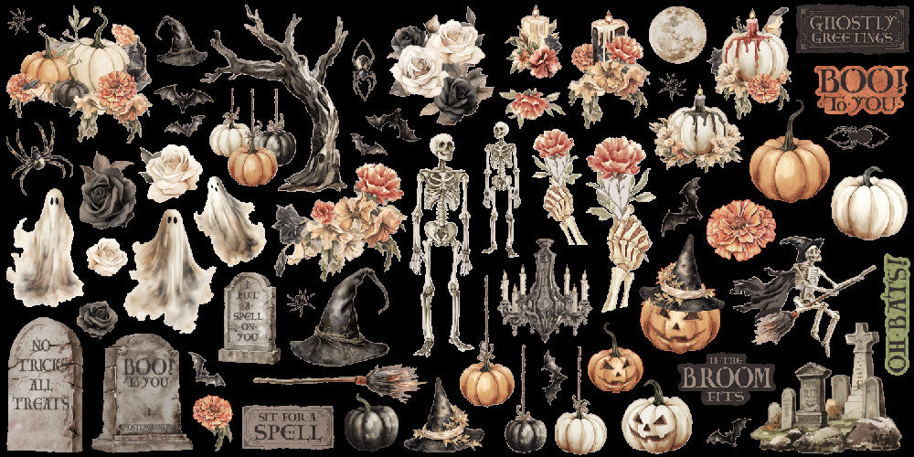 G45 Graphic 45 GHOSTLY GREETINGS Halloween Ephemera Set, 65 pcs #4503077