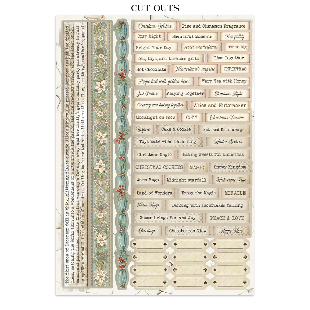 Stamperia ALICE IN CHRISTMAS A4 Junk Journal Stickers Cut outs Backgrounds #SBJK03