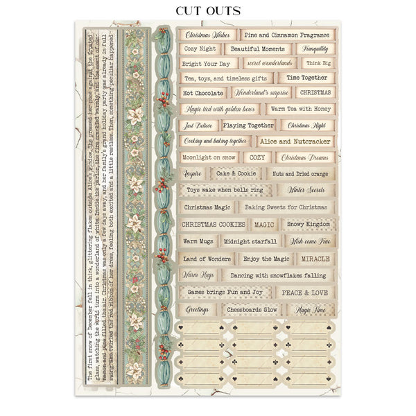 Stamperia ALICE IN CHRISTMAS A4 Junk Journal Stickers Cut outs Backgrounds #SBJK03