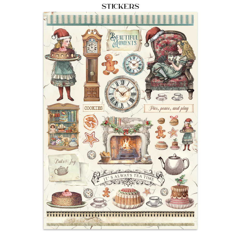 Stamperia ALICE IN CHRISTMAS A4 Junk Journal Stickers Cut outs Backgrounds #SBJK03