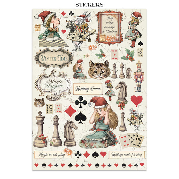 Stamperia ALICE IN CHRISTMAS A4 Junk Journal Stickers Cut outs Backgrounds #SBJK03