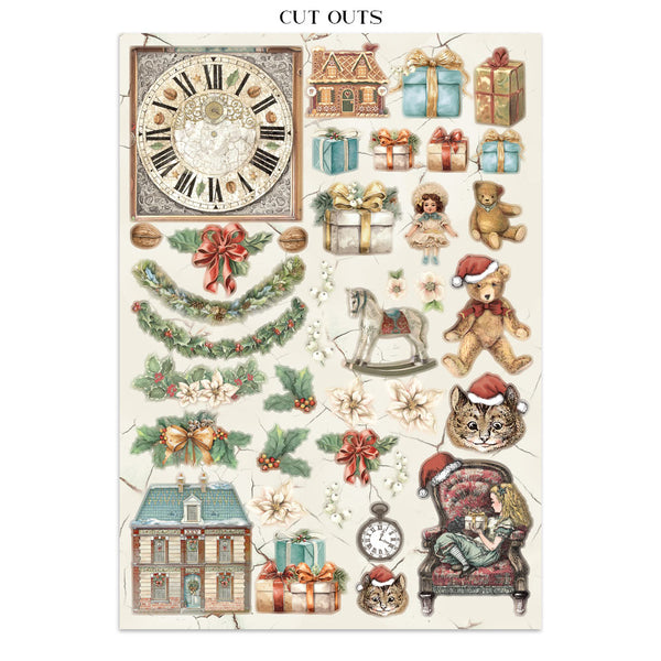 Stamperia ALICE IN CHRISTMAS A4 Junk Journal Stickers Cut outs Backgrounds #SBJK03
