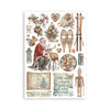 Collection of winter-themed illustrations including Santa Claus, reindeer, and snowy landscapes on a white background.