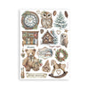 Collection of decorative stickers featuring a clock, owls, bears, and other elements on a white background.