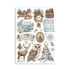 Collection of nature-themed illustrations including animals, clocks, and landscapes on a white background.