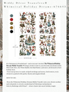 Decorative transfer sheet with Christmas-themed illustrations and color swatch.