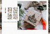 Collage of Christmas-themed items including a decorated tree, gift box, and small houses.