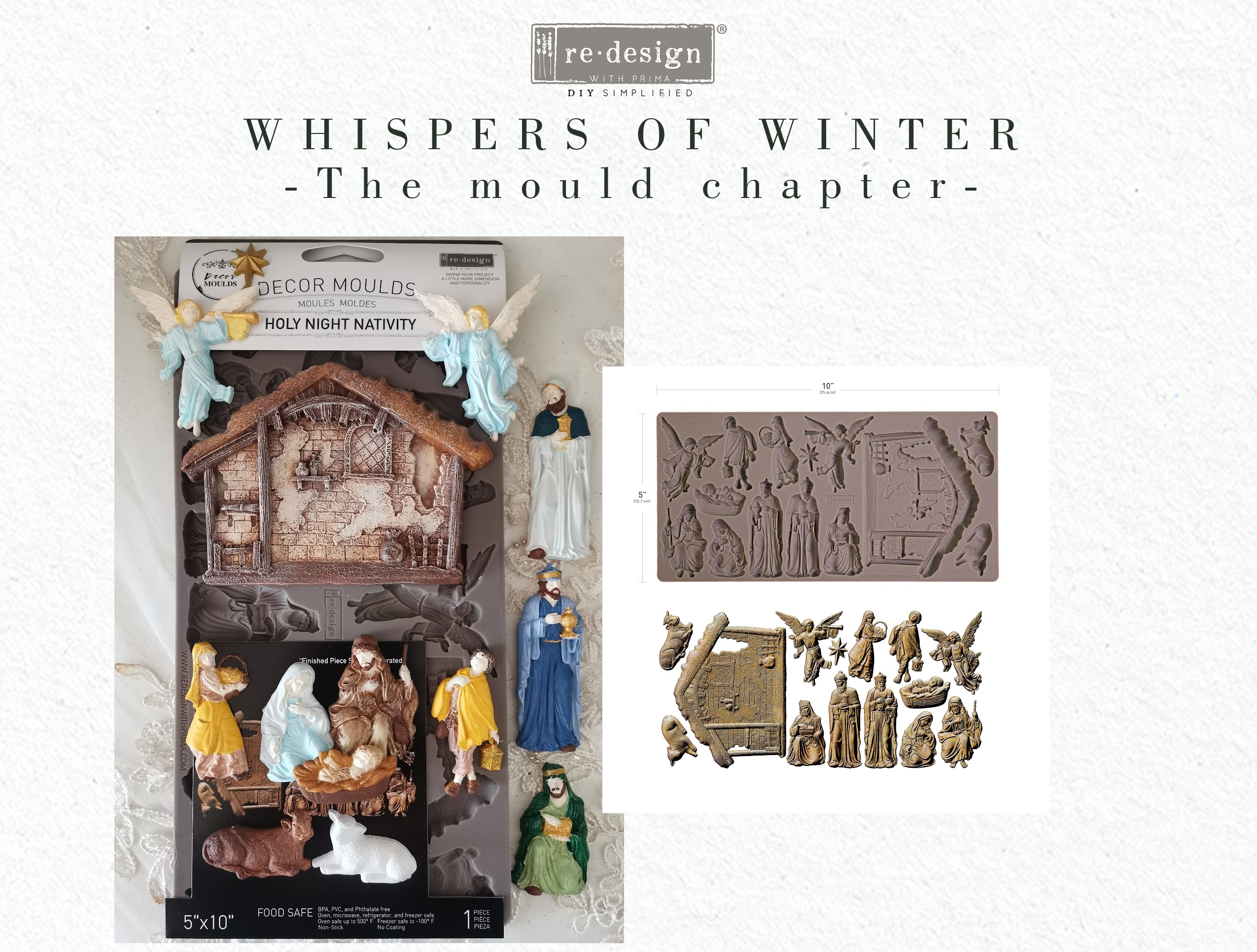 Decorative moulds for crafting with Christmas-themed designs on a white background.