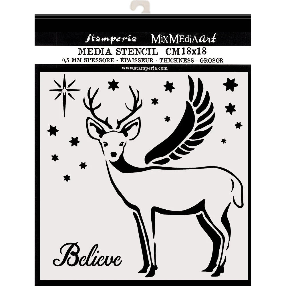 Stamperia Mixed Media Pink Christmas DEER Stencil 18x18 cm #KSTDQ48