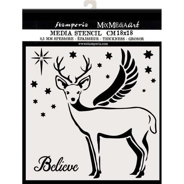 Stamperia Mixed Media Pink Christmas DEER Stencil 18x18 cm #KSTDQ48