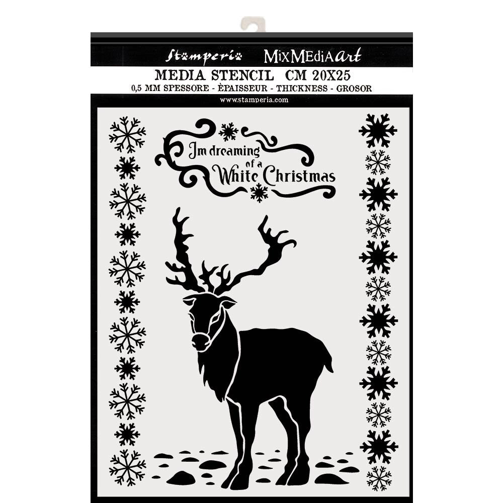 Stamperia Mixed Media Art Winter Tales WHITE CHRISTMAS DEER Stencil 20 x 25 cm #KSTD052