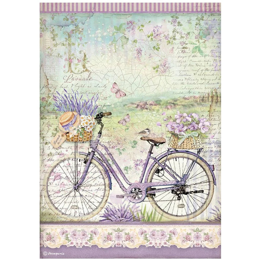 Stamperia Decoupage PROVENCE Lavender BICYCLE Rice Paper A4 #DFSA4671
