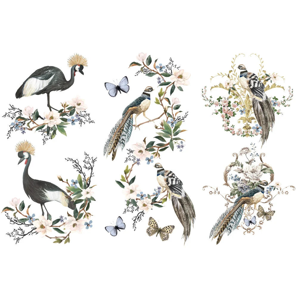 re-design Prima RARE BIRDS 6X12 Decor Transfers 3 sheets #656027