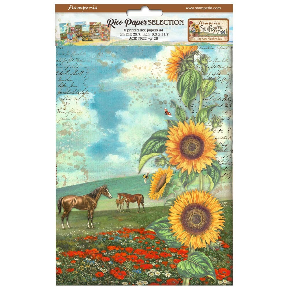 Stamperia SUNFLOWER ART A4 Rice Paper SELECTION Decoupage #DFSA4XSF