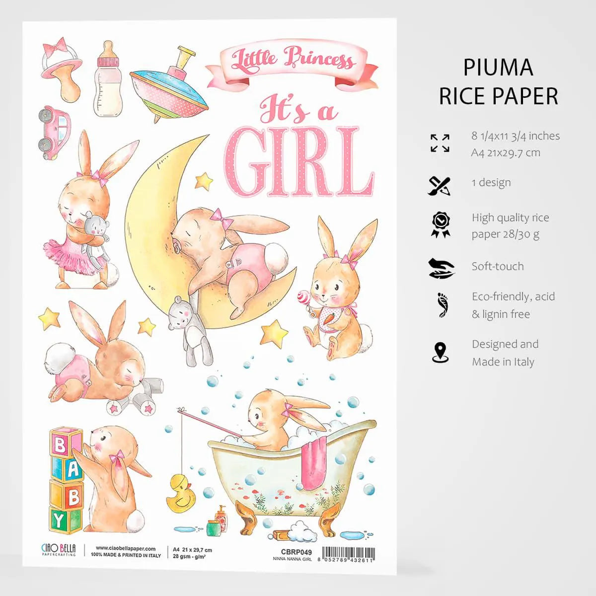 Ciao Bella Decoupage NINNA NANNA GIRL Rice Paper A4 Mixed Media CBRP049