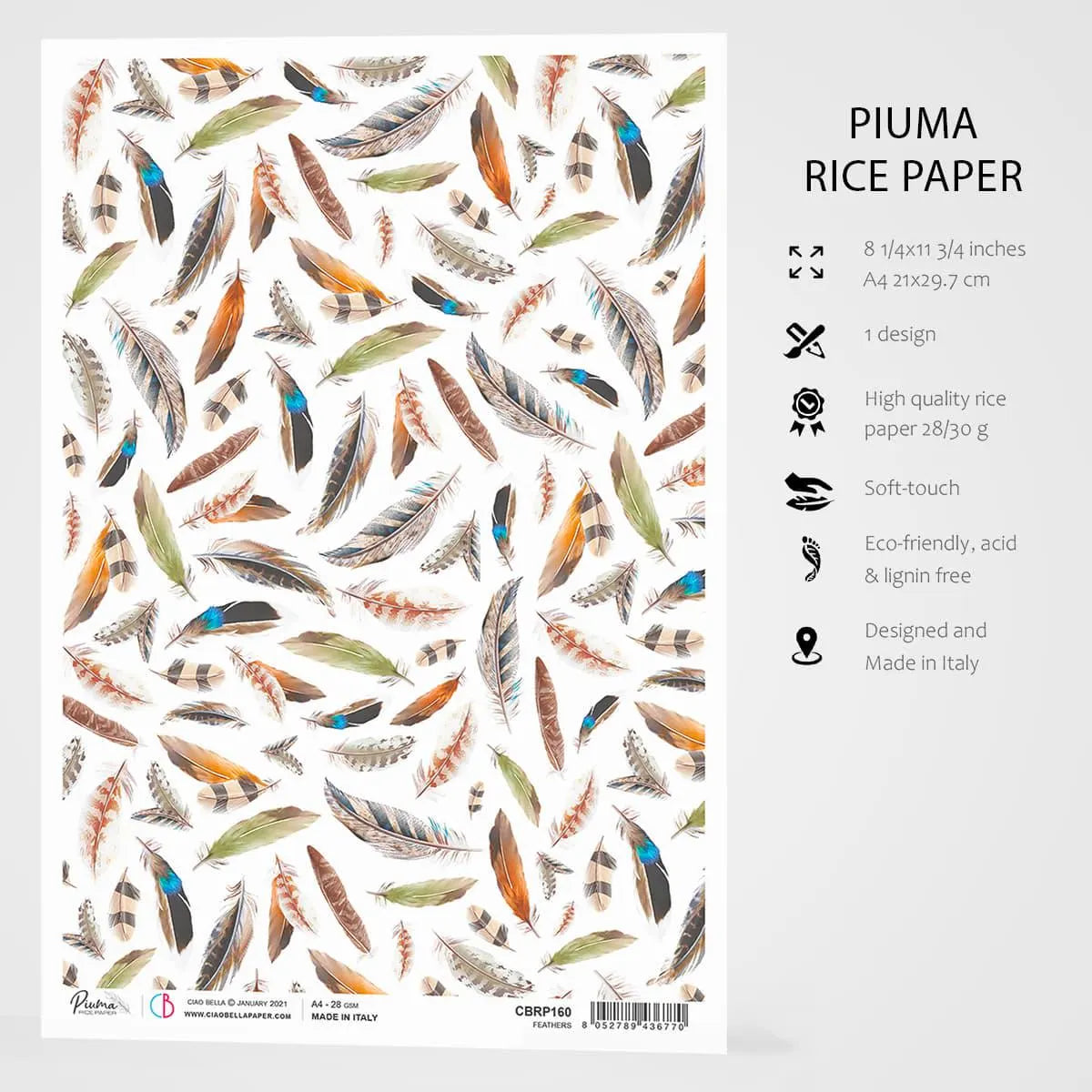 Ciao Bella FEATHERS Rice Paper A4 Mixed Media CBRP160