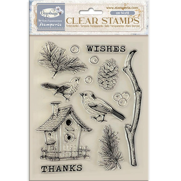 Stamperia Create Happiness DEWDROPS NEST BIRD Acrylic Stamps 14 x 18 cm #WTK206