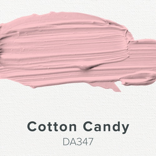 Pink swatch labeled 'Cotton Candy' with color code DA347 on a light gray background