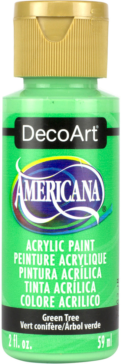 Green bottle of DecoArt Americana acrylic paint with gold cap