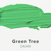 Green paint swatch labeled 'Green Tree' with color code DA349 on a white background