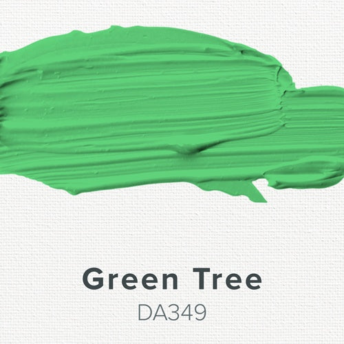 Green paint swatch labeled 'Green Tree' with color code DA349 on a white background