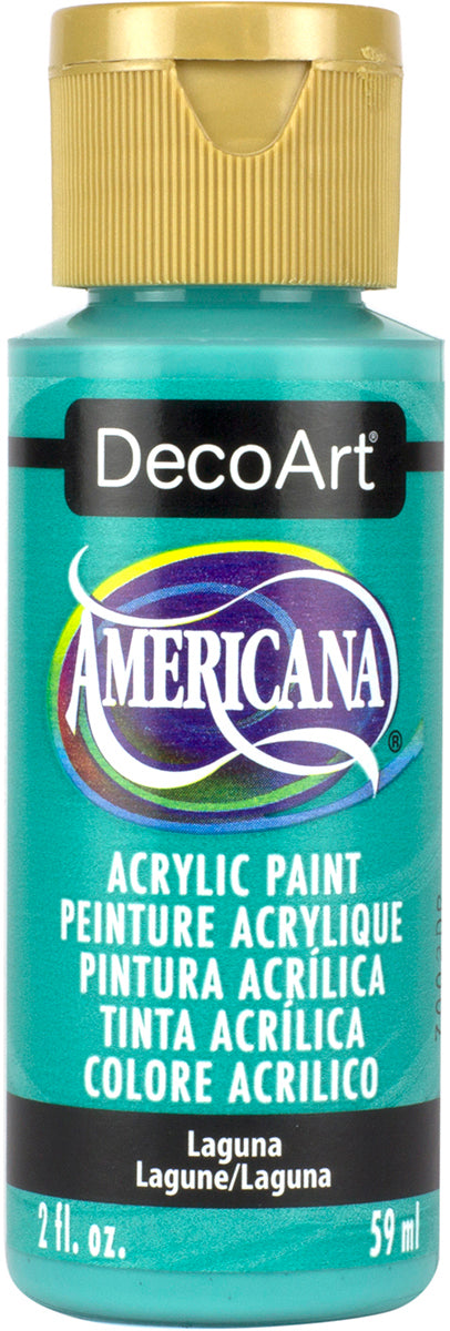 DecoArt Americana acrylic paint bottle in Laguna color with gold cap