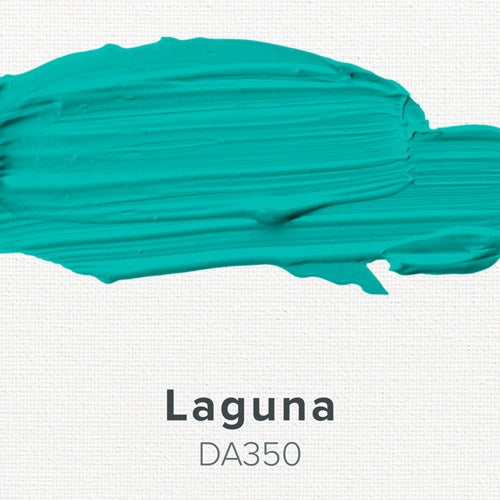 Teal color swatch labeled 'Laguna DA350' on a white background