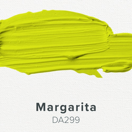 Smeared yellow color swatch labeled 'Margarita DA299' on a white background