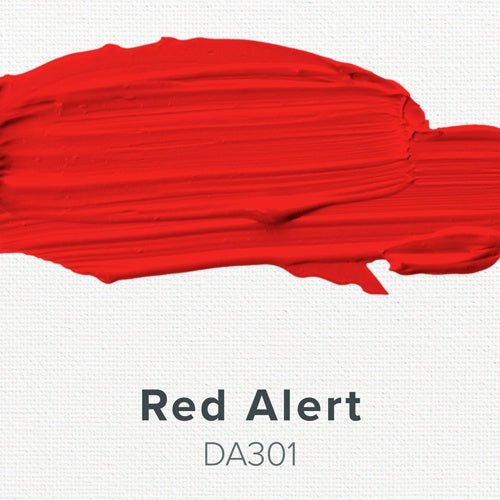 Red paint swatch labeled 'Red Alert DA301' on a white background