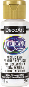 Bottle of DecoArt Americana acrylic paint in Snow (Titanium White) color