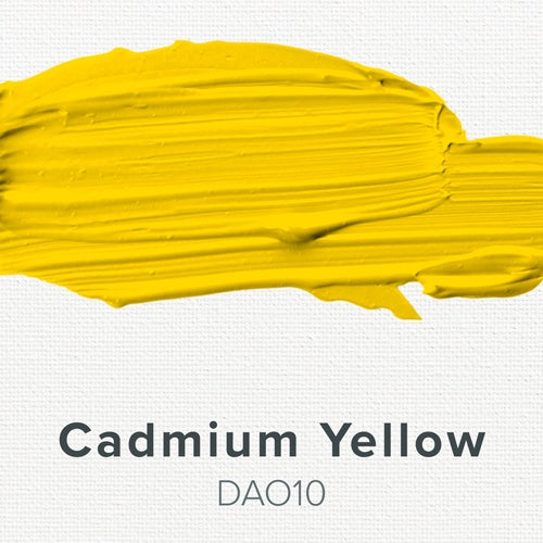 Brushstroke of cadmium yellow color with 'DAO10' label on a white background