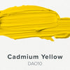 Brushstroke of cadmium yellow color with 'DAO10' label on a white background