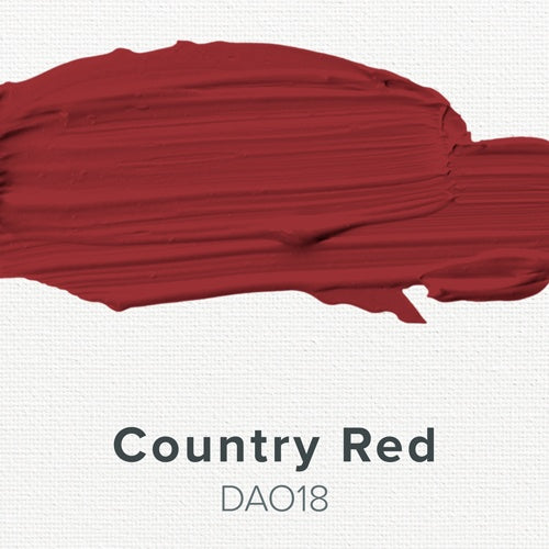 Red paint swatch labeled 'Country Red DAO18' on a white background
