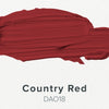 Red paint swatch labeled 'Country Red DAO18' on a white background