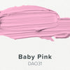 Baby pink color swatch on a white background with 'Baby Pink' text and code DAO31.