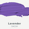 Purple paint swatch labeled 'Lavender DAO34' on a white background
