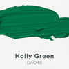 Smooshed green color swatch labeled 'Holly Green' with code DAO48 on a white background