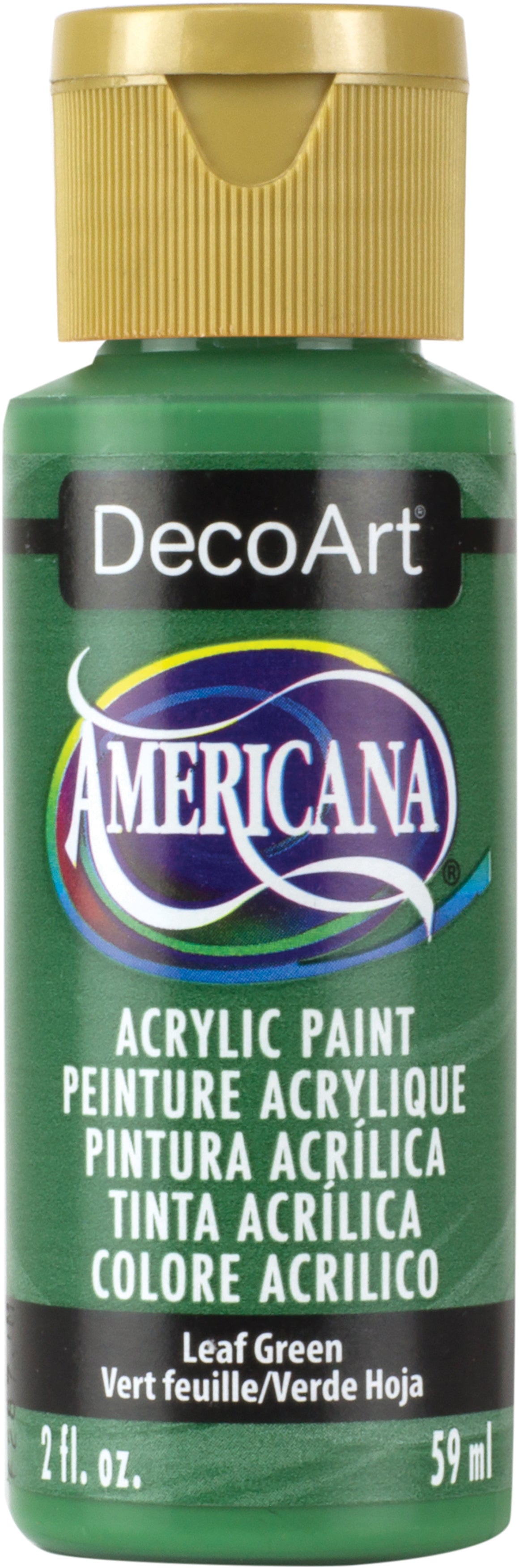 Green bottle of DecoArt Americana acrylic paint with gold cap
