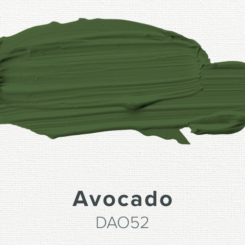 Avocado green color swatch on a white background with 'Avocado' and 'DAO52' text.