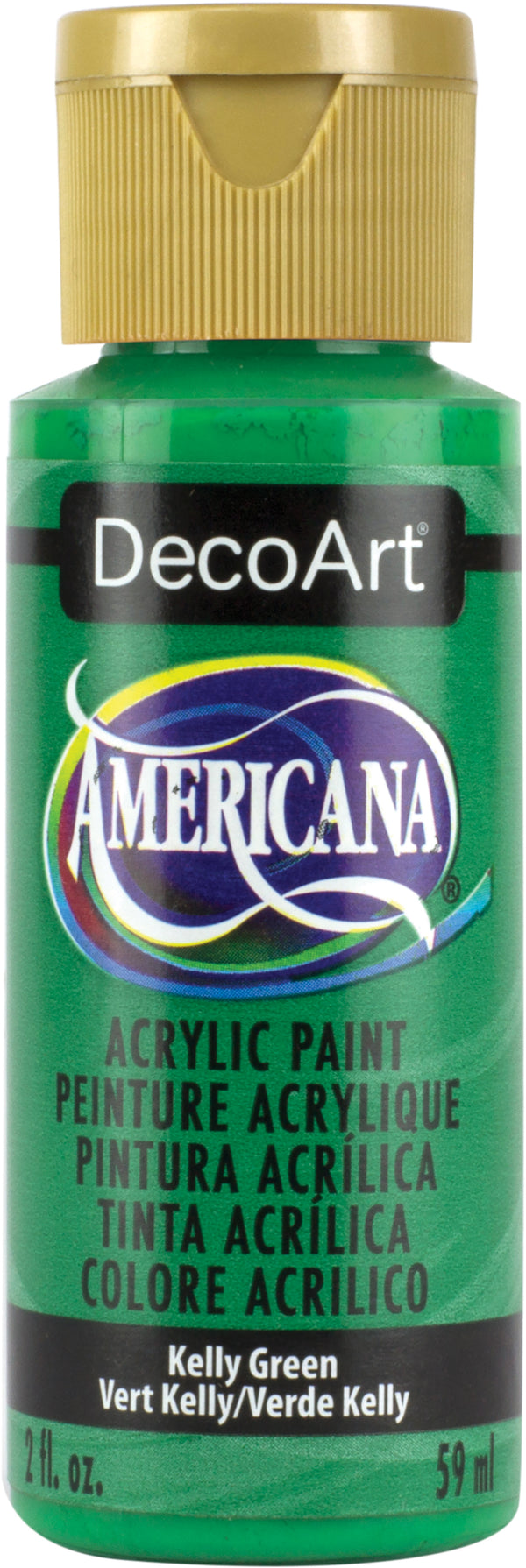 Green bottle of DecoArt Americana acrylic paint with gold cap