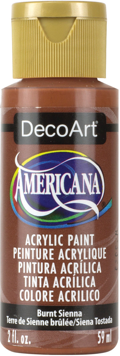 Bottle of DecoArt Americana acrylic paint in Burnt Sienna color