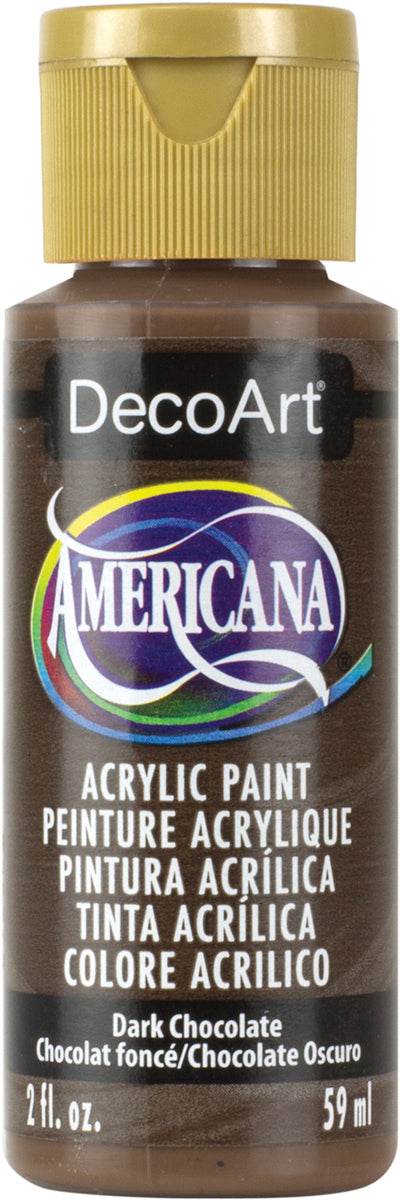 Bottle of DecoArt Americana acrylic paint in Dark Chocolate color