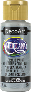 Bottle of DecoArt Americana acrylic paint in slate grey color