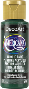 DecoArt Americana acrylic paint bottle in Black Forest Green on a white background