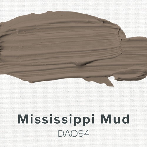 Paint swatch labeled 'Mississippi Mud' with code DAO94 on a white background