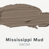 Paint swatch labeled 'Mississippi Mud' with code DAO94 on a white background